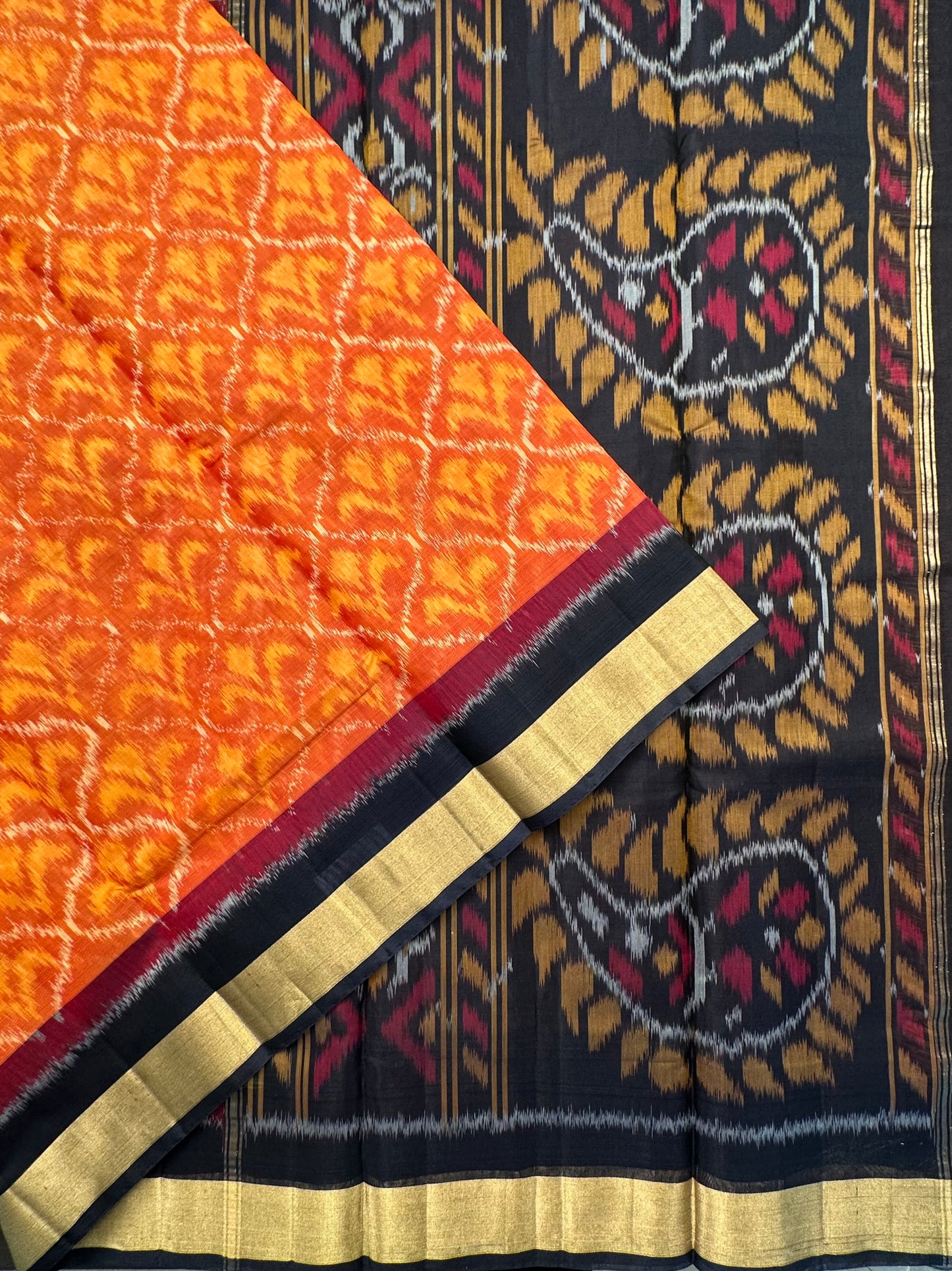 Rust Ikkat Kosa Cotton Silk Saree