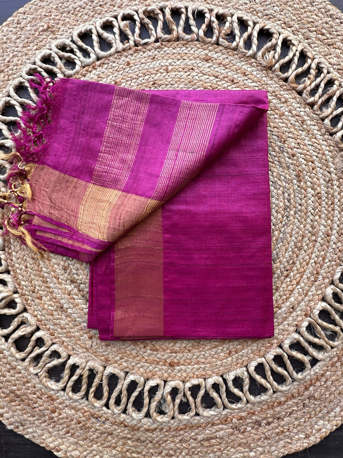 Magenta Pure Tussar Silk Saree
