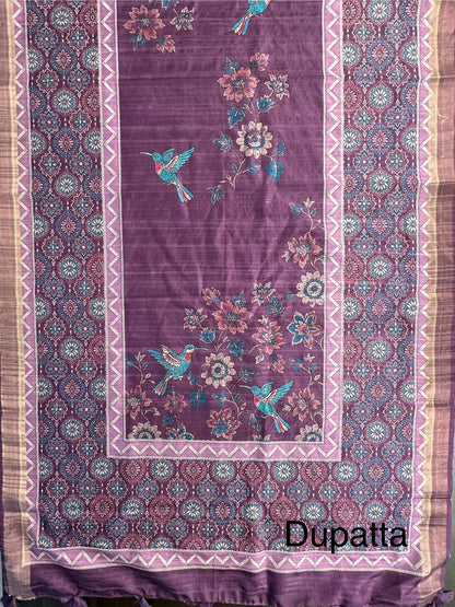 Purple Fancy Cotton 3-Piece Suit