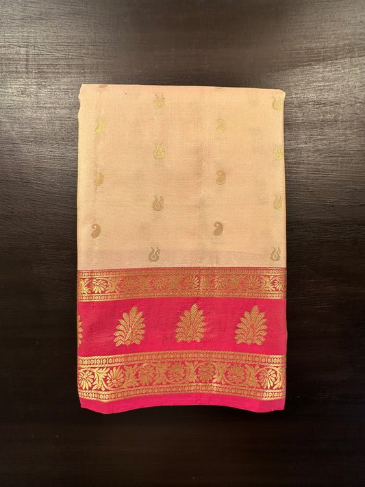 Beige Pondicherry Handloom Pure Silk Saree