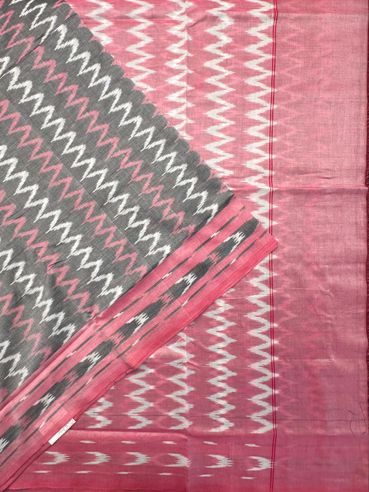 Grey-Pink Ikkat Cotton Saree