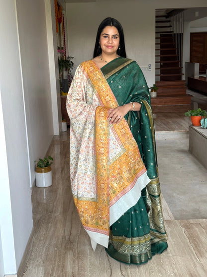 Cream-Mustard Woolen Shawl