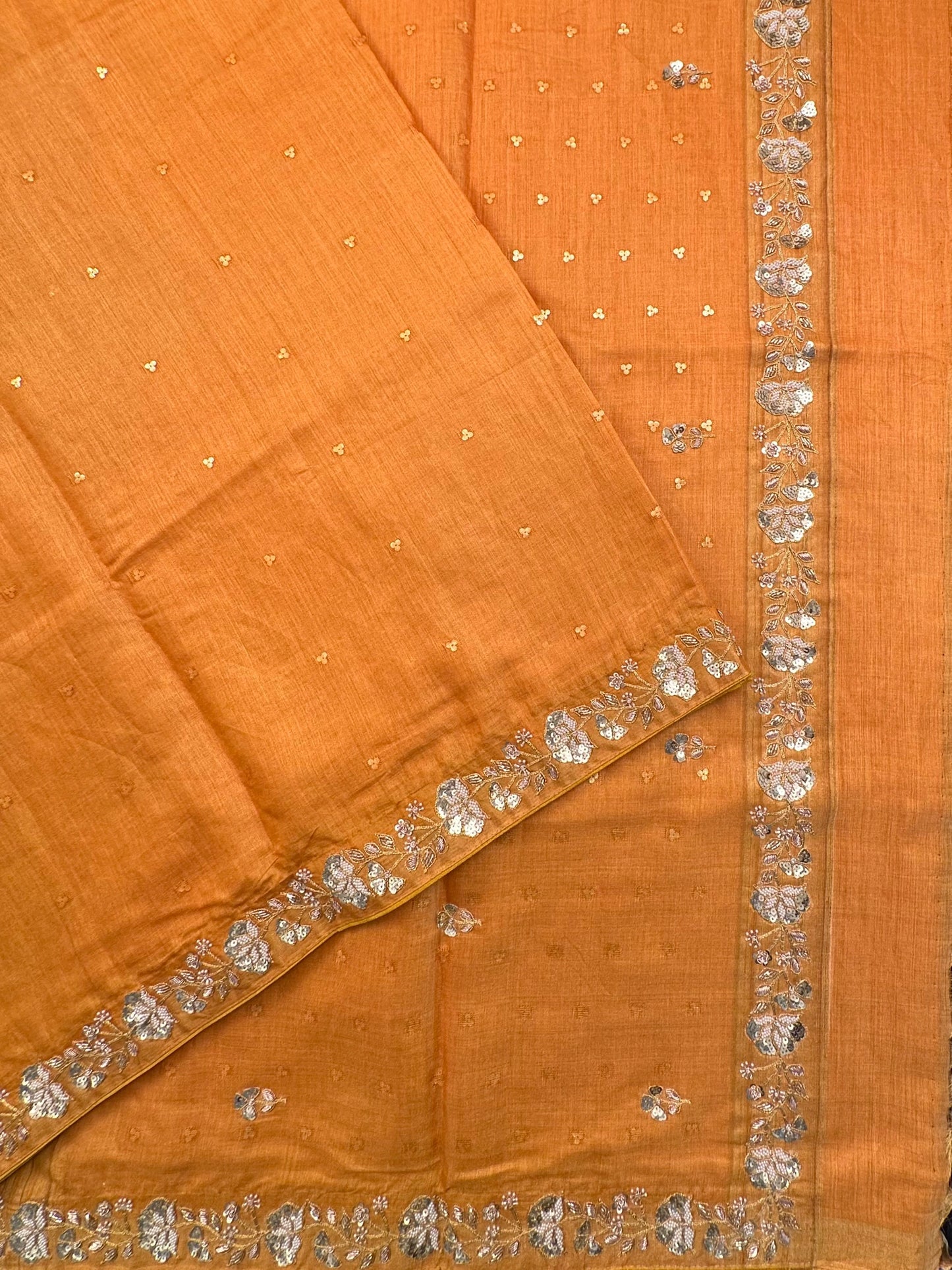 Mustard Tussar-Tissue Silk Saree with Hand Work
