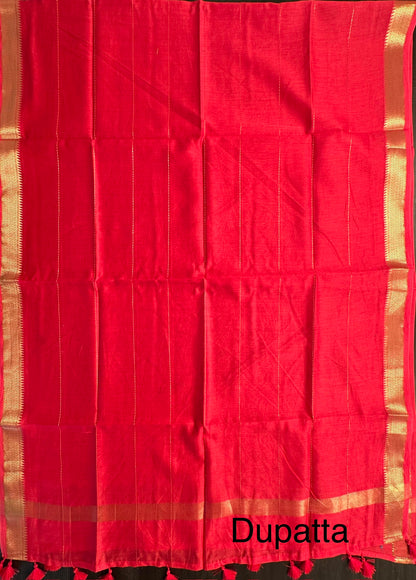 Coral Red Handloom Chanderi Suit