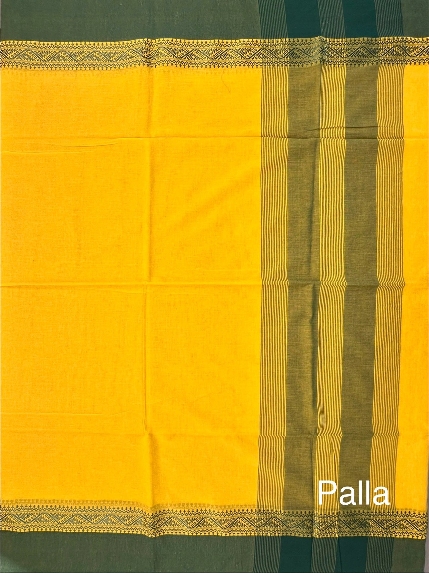 Yellow- Bottle Green Piku Bengal Cotton Saree