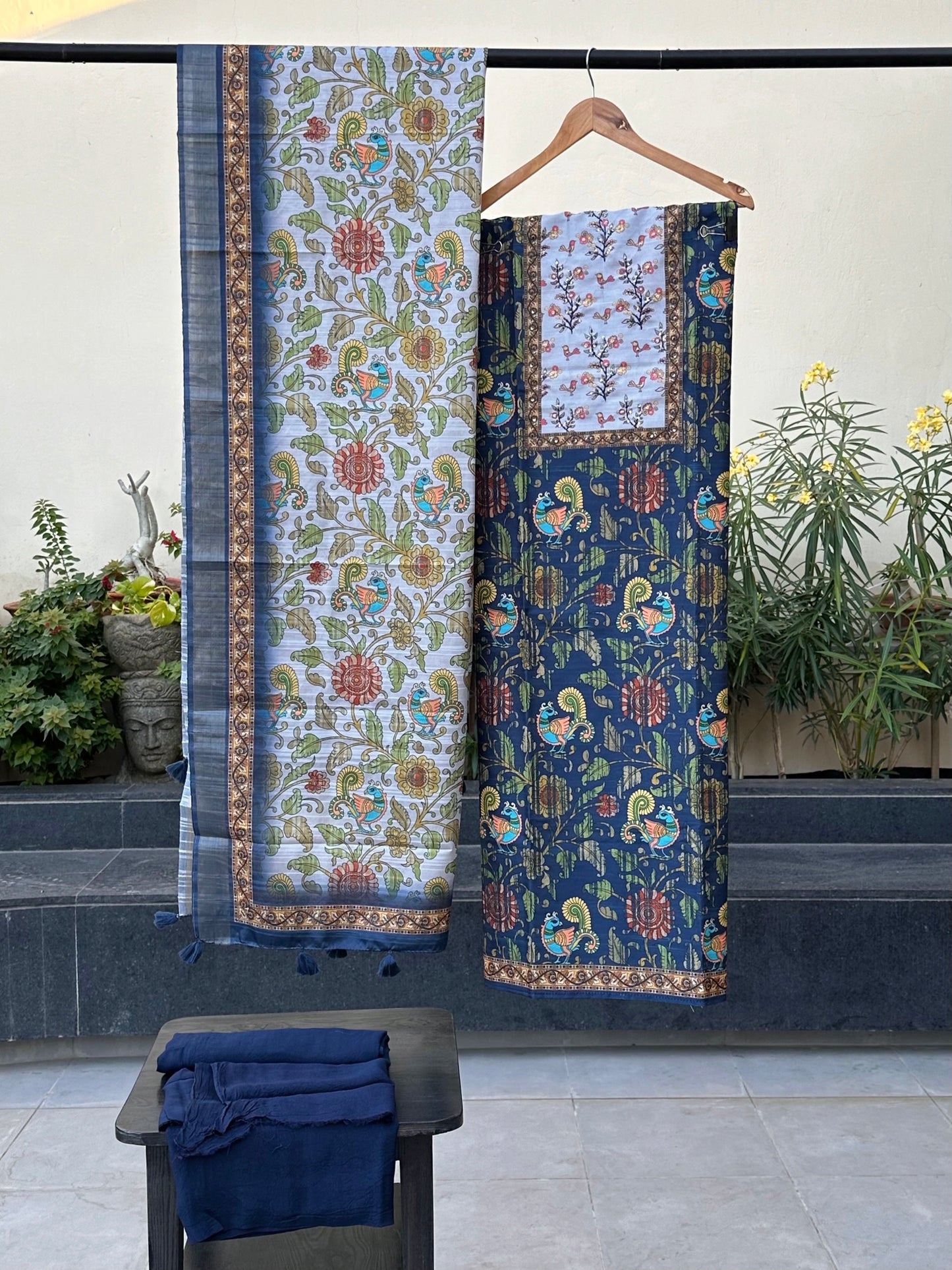 Navy Blue Fancy Cotton 3-Piece Suit