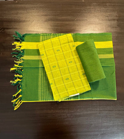 Mehndi Green Checkered Handloom Cotton  Suit