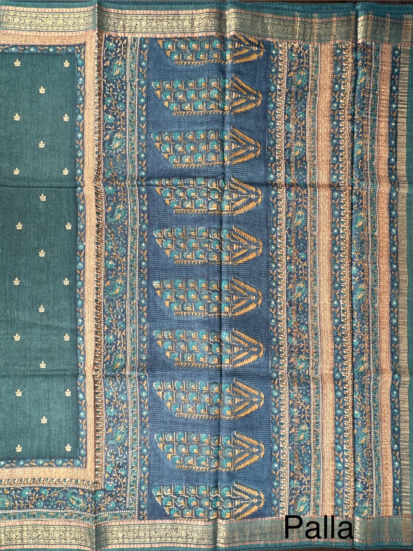 Turquoise Blue Muga Silk Saree