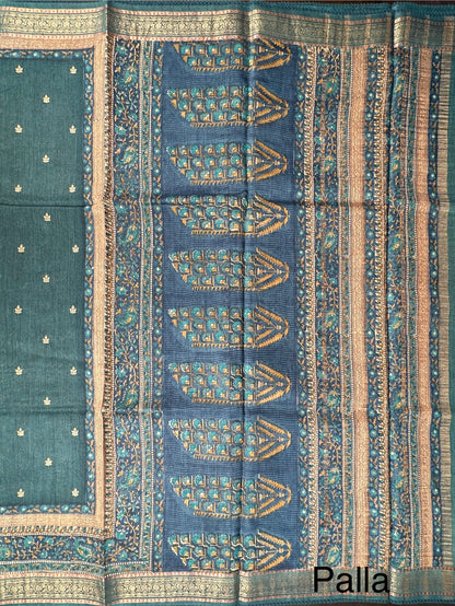 Turquoise Blue Muga Silk Saree