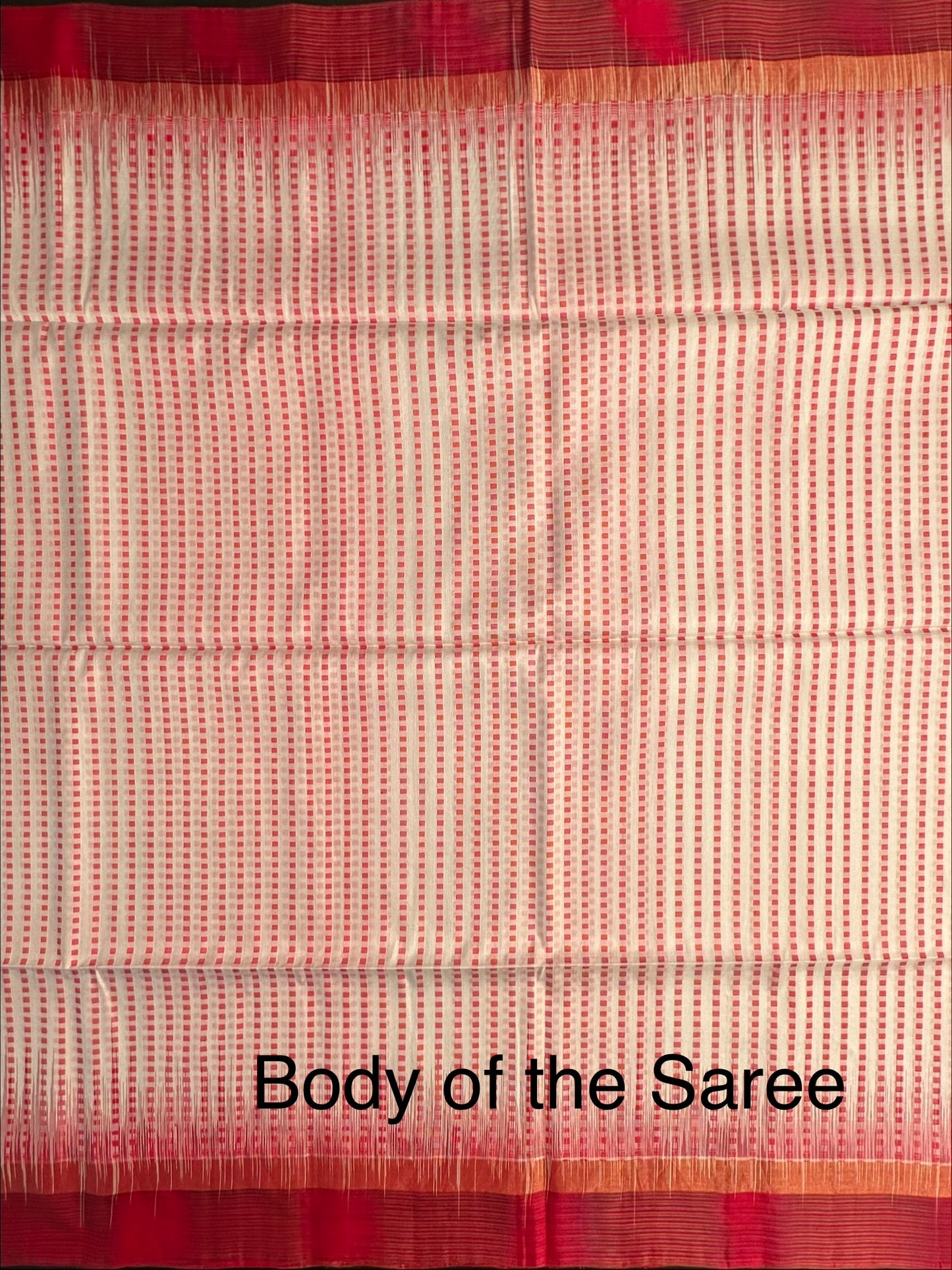 Off White-Red Pure Handloom Soft Silk Saree