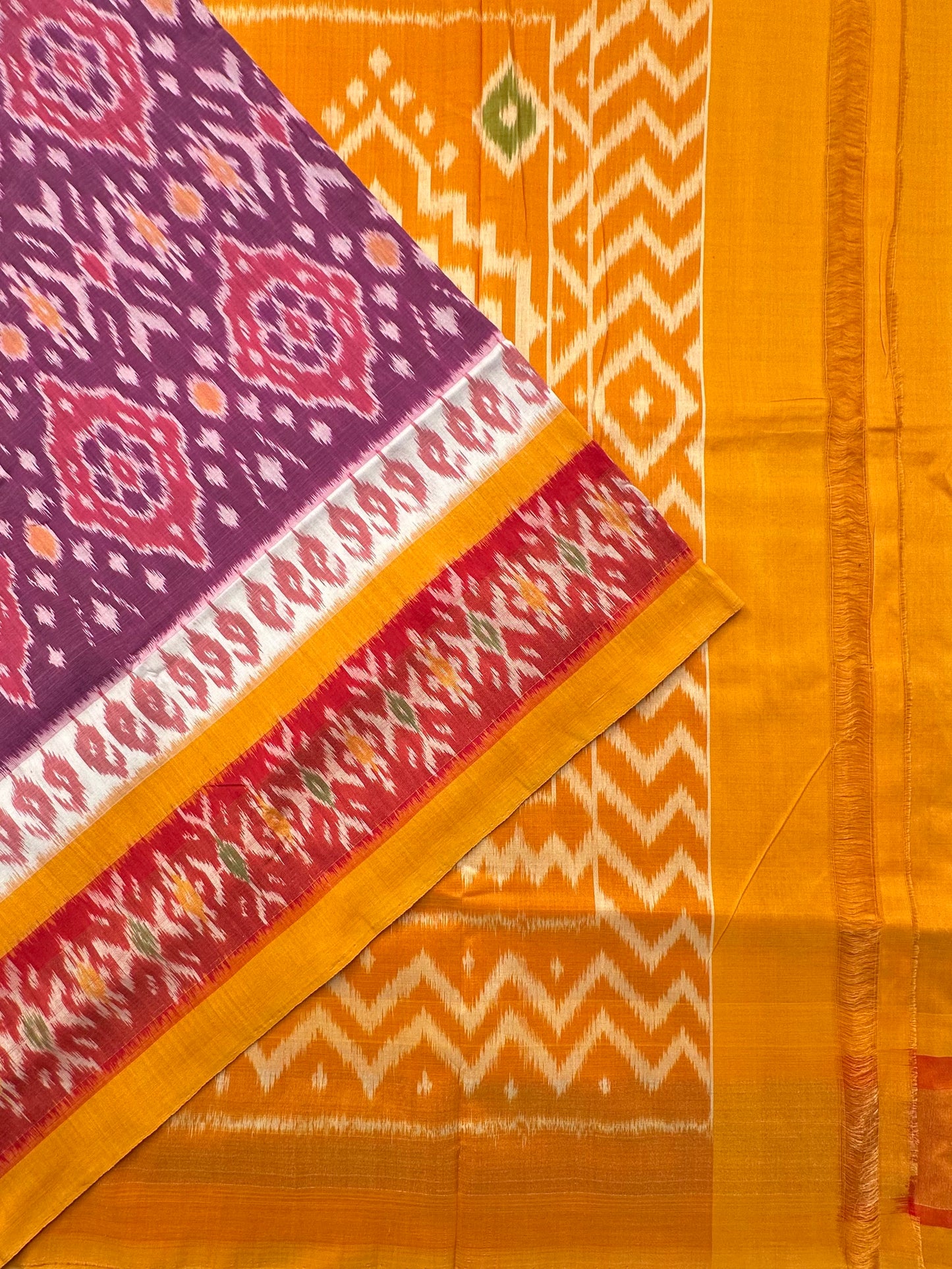 Purple-Mustard Ikkat Cotton Saree