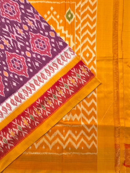 Purple-Mustard Ikkat Cotton Saree