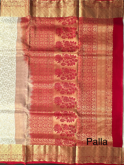 Cream-Maroon Handloom Kanjivaram Jamawar Pure Silk Saree