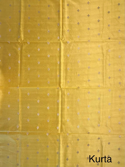 Yellow Chanderi 3-Piece Unstitched Suit with Madhubani Dupatta