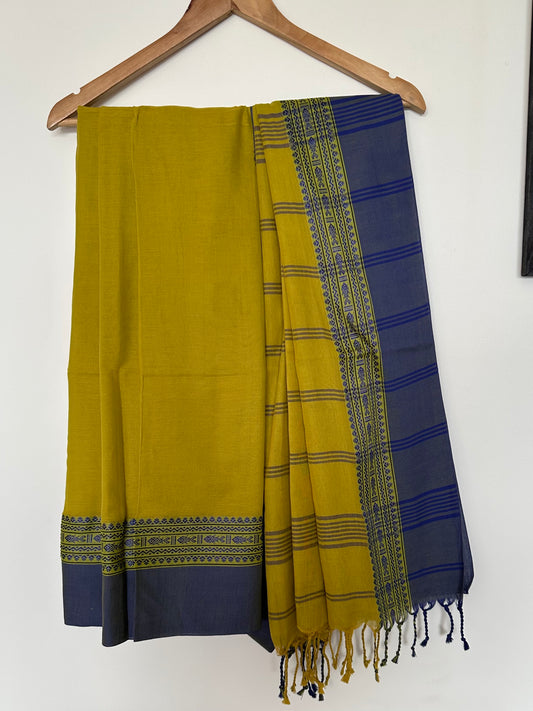 Olive Green-Blue Tripura Cotton Saree