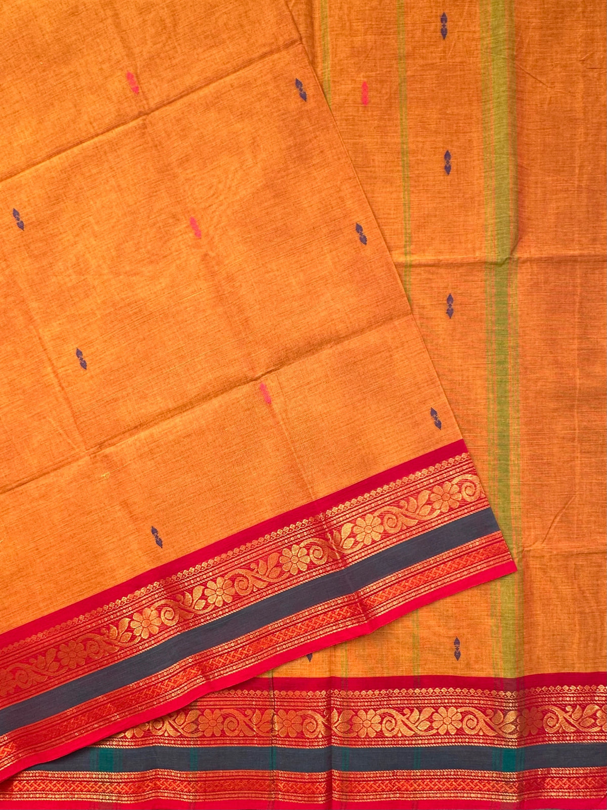 Mustard-Red Narayanpet Cotton Saree