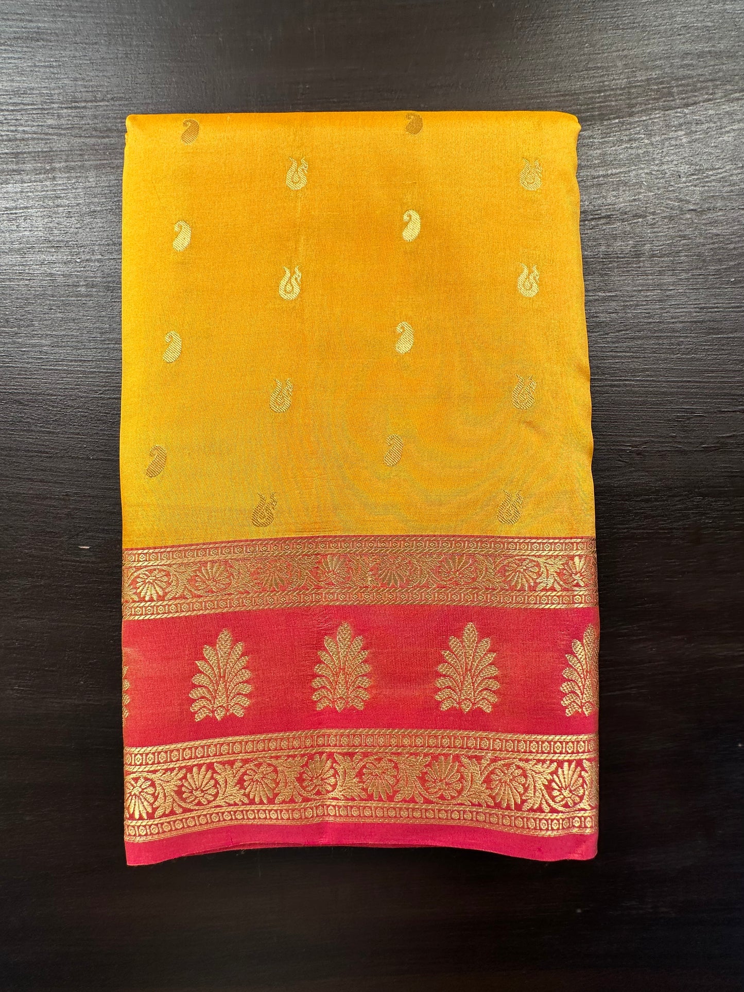 Yellow  Pondicherry Handloom Pure Silk Saree