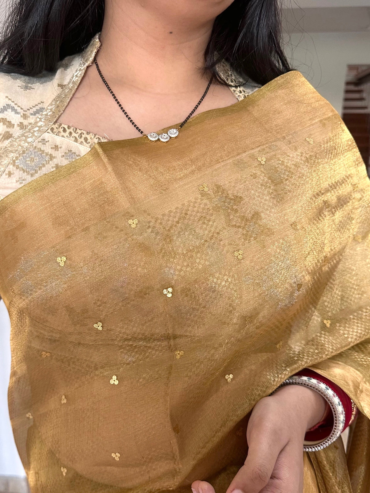 Mehndi Green Emboss Pure Tissue Silk Saree