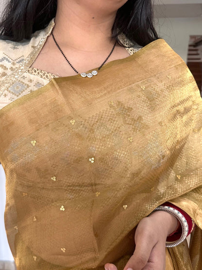 Mehndi Green Emboss Pure Tissue Silk Saree