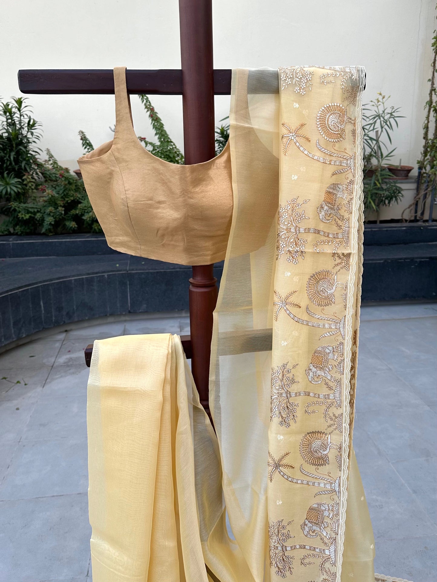 Lemon Yellow Blended Tissue Organza Saree