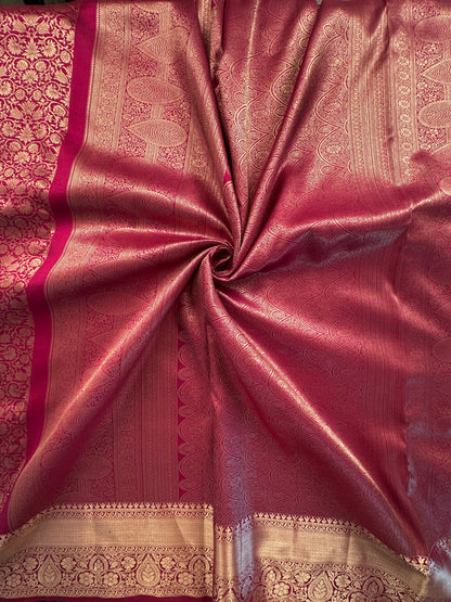 Magenta Handloom Kanjivaram Jamawar Pure Silk Saree