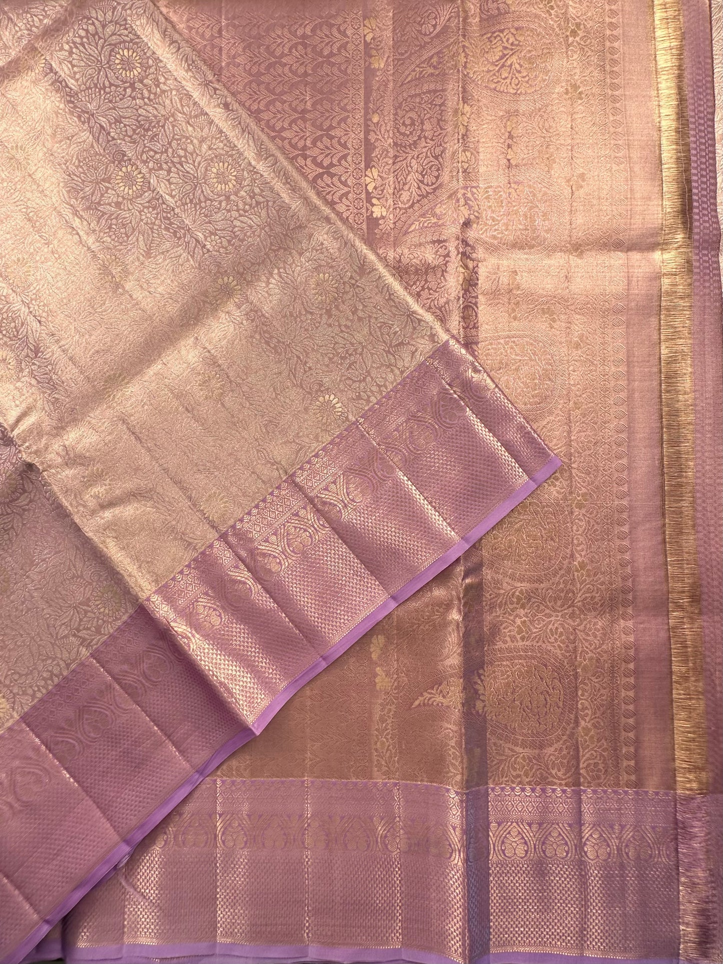 Mauve Handloom Jamawar Pure Tissue Silk Saree