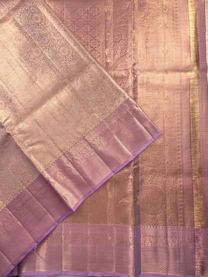 Mauve Handloom Jamawar Pure Tissue Silk Saree