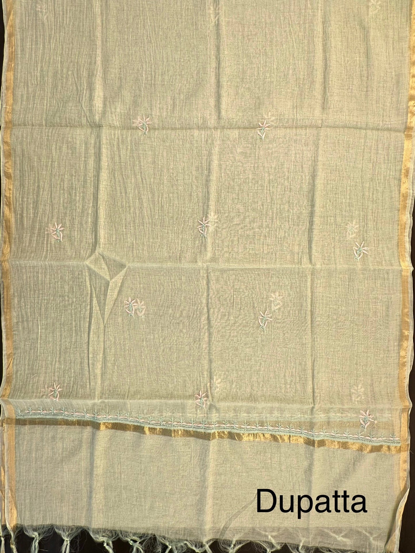 Pista Chanderi Chikankari Handwork 3-Piece Unstitched Suit