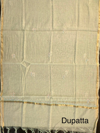 Pista Chanderi Chikankari Handwork 3-Piece Unstitched Suit