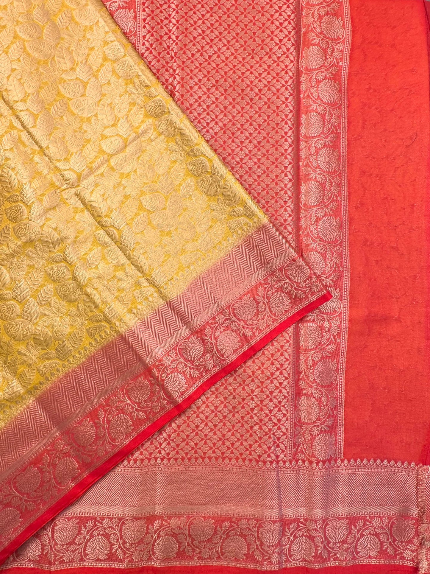 Yellow-Red Vartika Tissue Saree