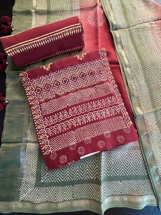 Maroon Pure Chanderi 3-Piece Suit