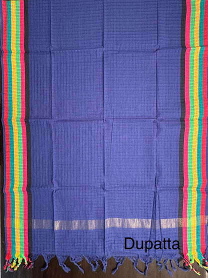 Orange-Blue Checkered South Cotton 3-Piece Suit