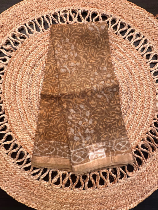 Mehendi Green Kota Doria Cotton-Silk Saree