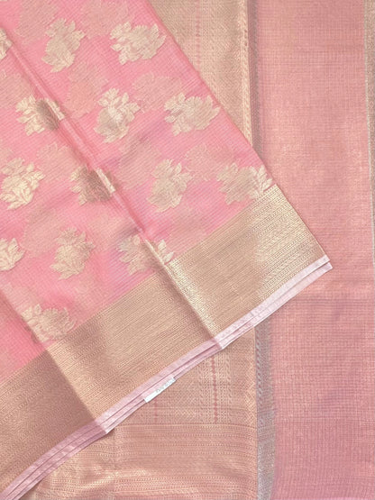 Pink Arvita Kota Doria Fancy Cotton Saree