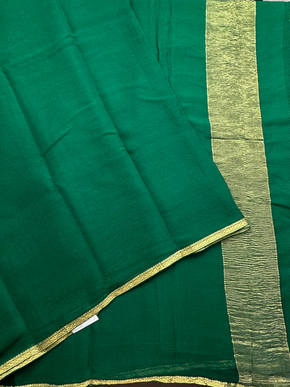 Bottle Green Pure Chiffon Saree