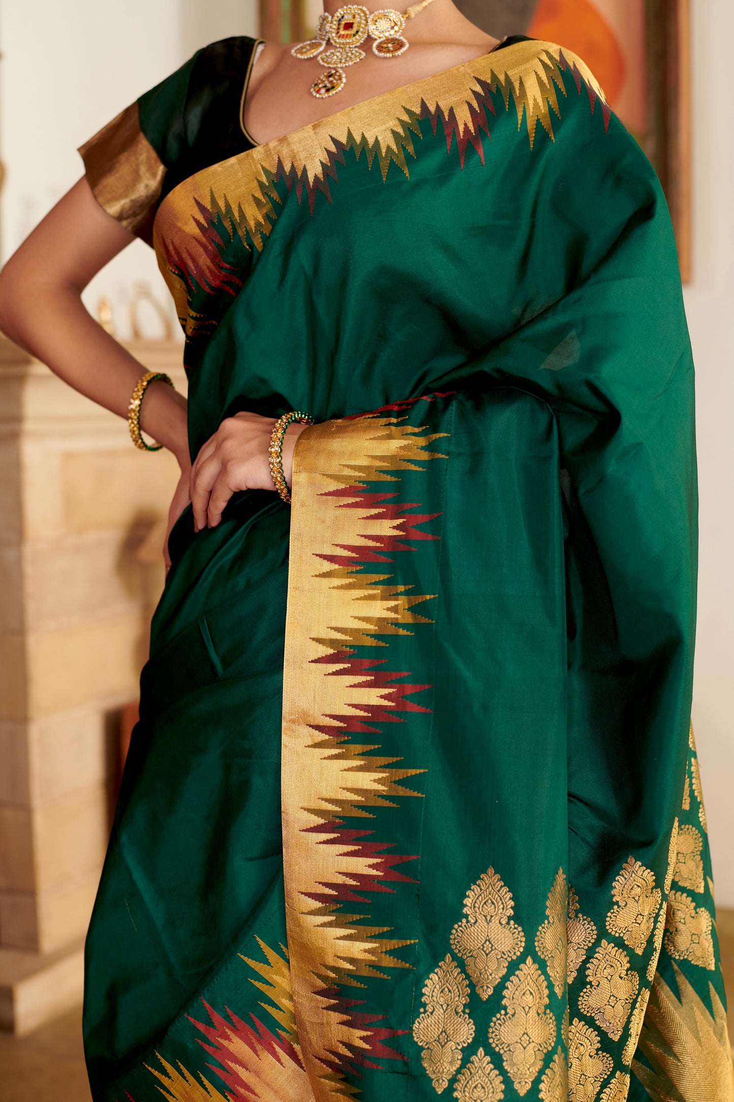 Madurai Temple Border Pure Silk Saree