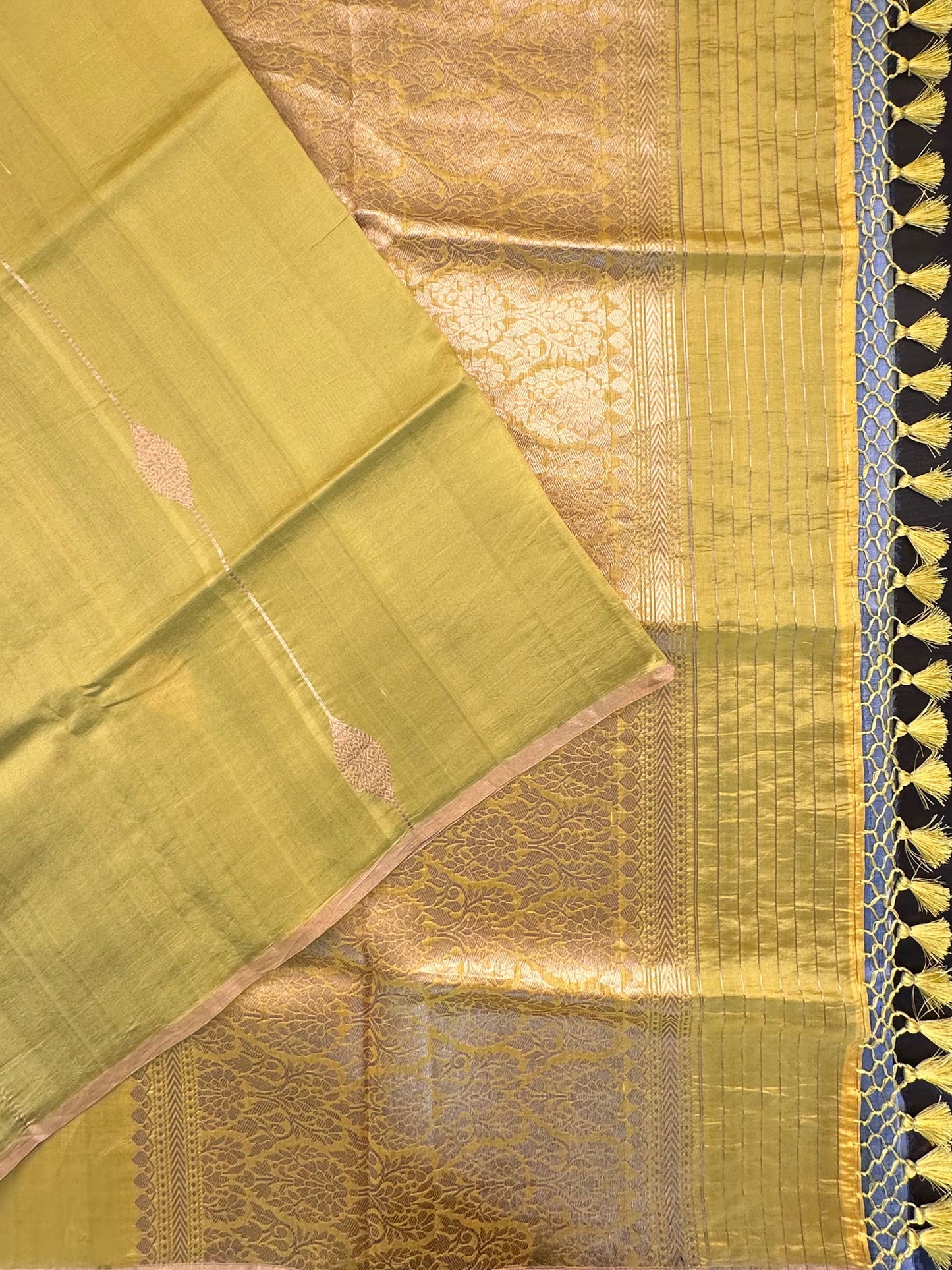 Olive Green-Blue Banarasi Pure Silk Saree