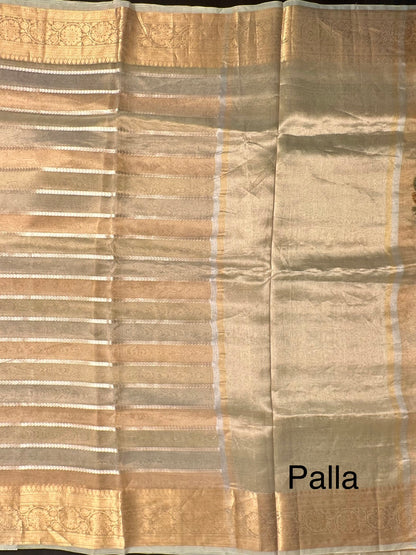 Multi Colour Striped Banarasi Pure Tissue Saree