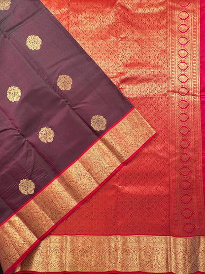 Wine Pondicherry Handloom Pure Silk Saree