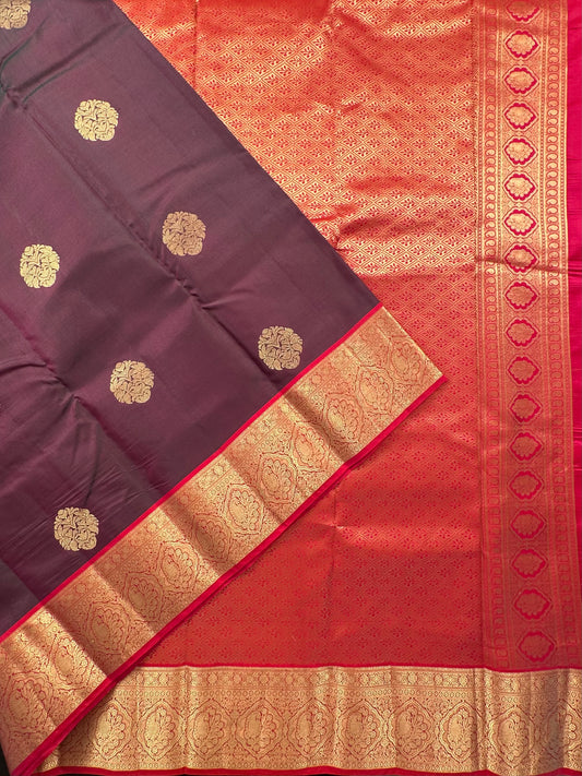 Wine Pondicherry Handloom Pure Silk Saree