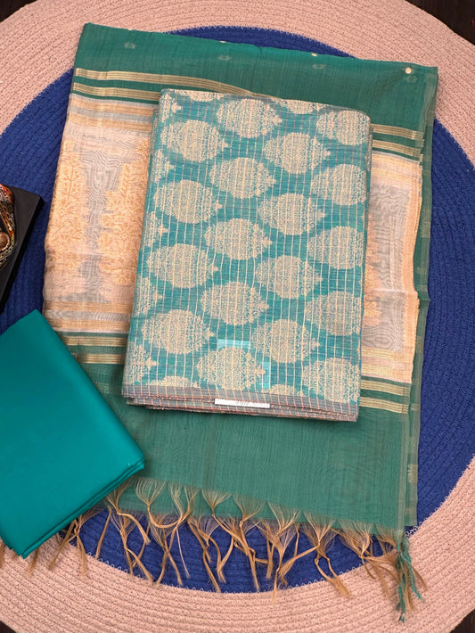 Sea Green Jacquard 3-piece Unstitched Cotton Suit