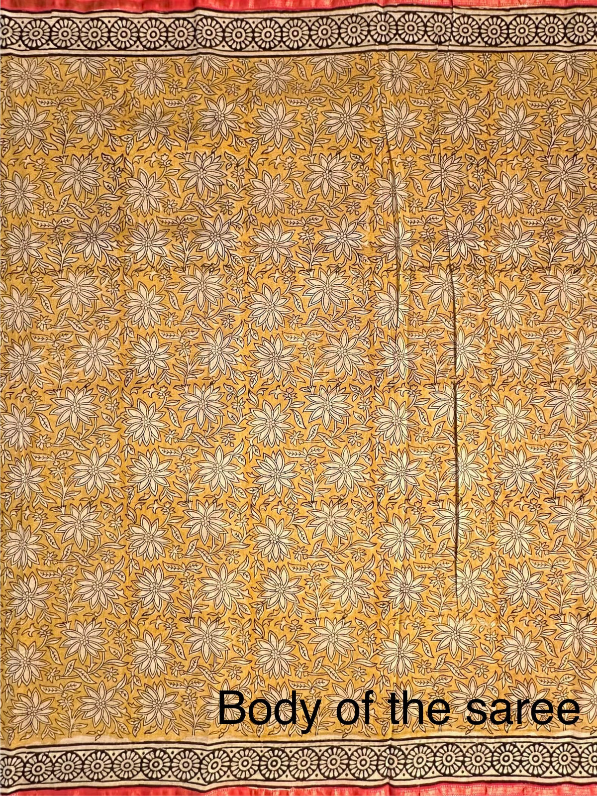 Mustard Chanderi Saree with Hand Block Print