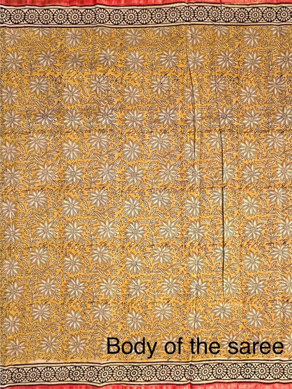 Mustard Chanderi Saree with Hand Block Print