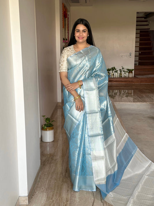 Firozi Blue Saadagi Tissue Saree
