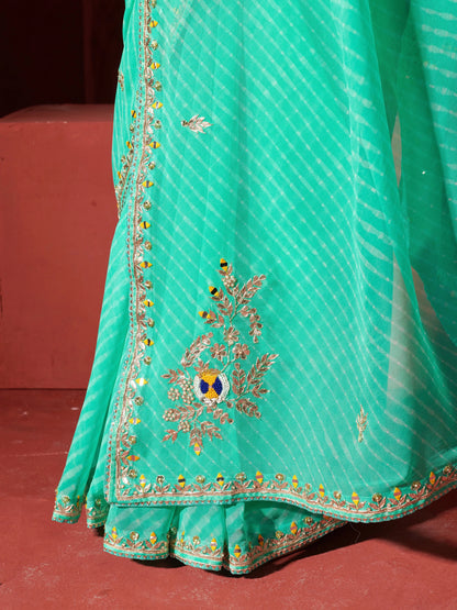 Sea Green Chatai Motra Georgette Saree With Gota Patti Work