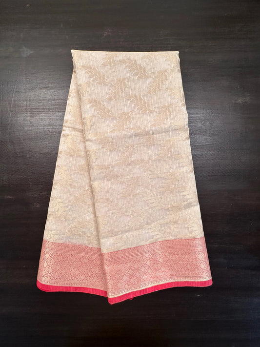 Cream Kota Doria Fancy Cotton Saree