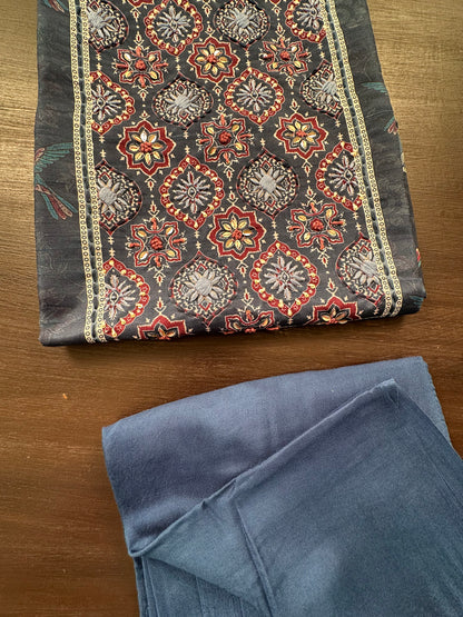 Navy Blue Fancy Cotton 3-Piece Suit