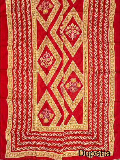 Red Jaipuri Necktie Cotton 3-Piece Suit