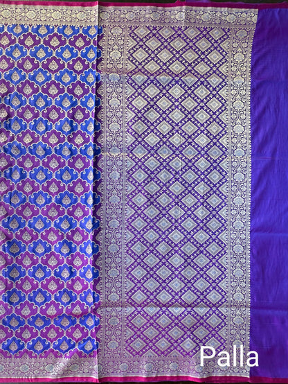 Purple-Blue Banarasi Rangkaat Blended Silk Saree