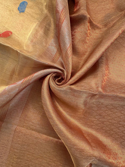 Golden-Pink Pure Tissue Silk Saree